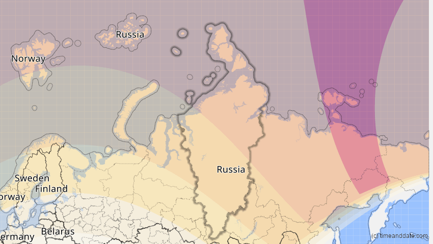 A map of Krasnojarsk, Russland, showing the path of the 10. Jun 2021 Ringförmige Sonnenfinsternis