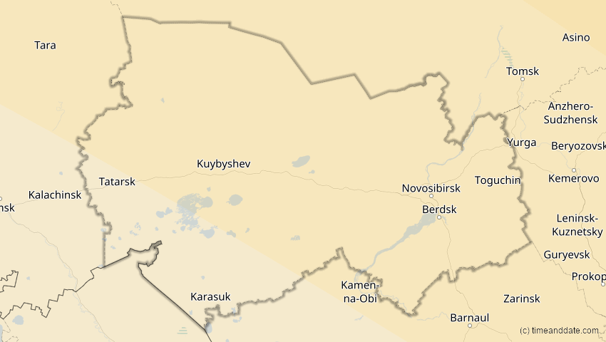 A map of Novosibirsk, Russia, showing the path of the Jun 10, 2021 Annular Solar Eclipse