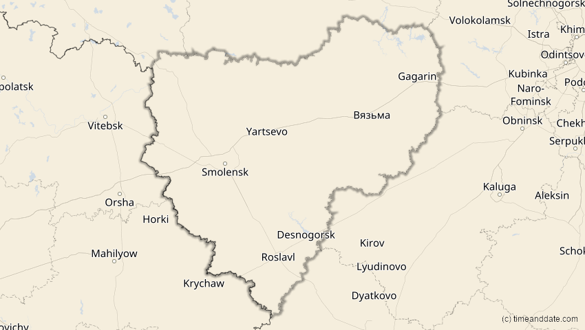 A map of Smolensk, Russland, showing the path of the 10. Jun 2021 Ringförmige Sonnenfinsternis