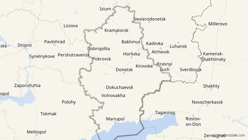A map of Donezk, Ukraine, showing the path of the 10. Jun 2021 Ringförmige Sonnenfinsternis