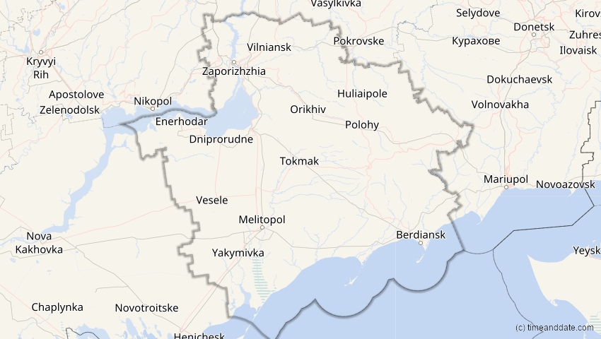 A map of Saporischschja, Ukraine, showing the path of the 10. Jun 2021 Ringförmige Sonnenfinsternis