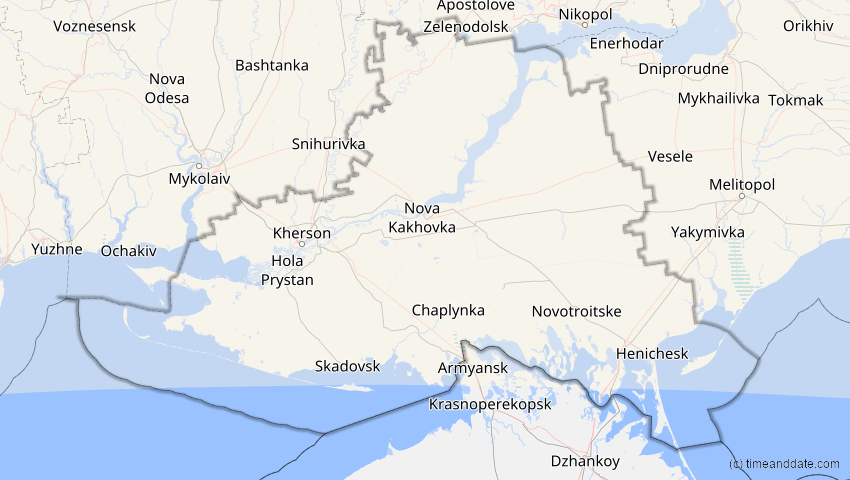 A map of Kherson, Ukraine, showing the path of the Jun 10, 2021 Annular Solar Eclipse