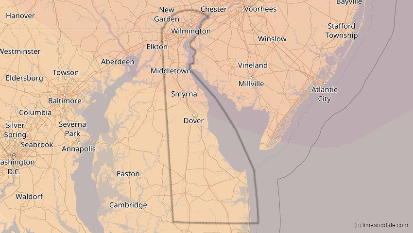 A map of Delaware, United States, showing the path of the Jun 10, 2021 Annular Solar Eclipse