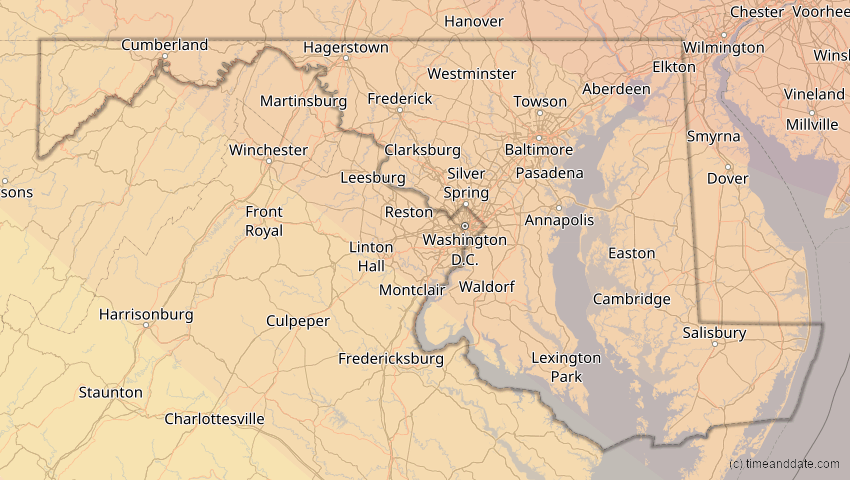A map of Maryland, USA, showing the path of the 10. Jun 2021 Ringförmige Sonnenfinsternis
