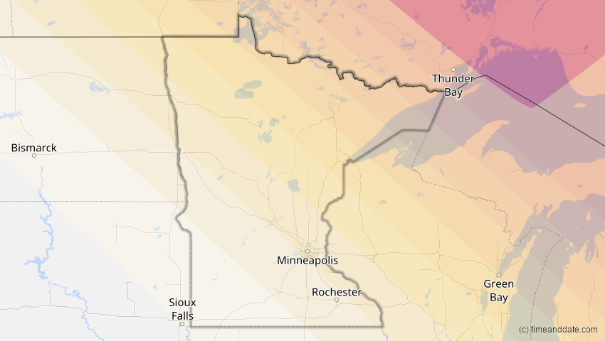 A map of Minnesota, United States, showing the path of the Jun 10, 2021 Annular Solar Eclipse