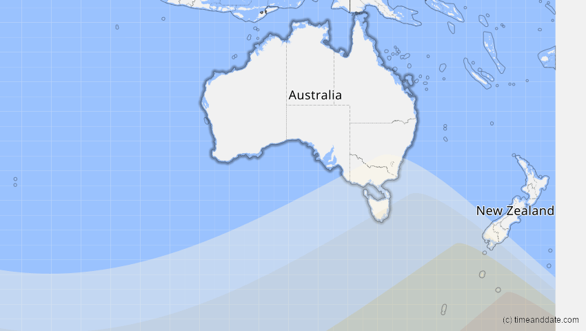 A map of Australien, showing the path of the 4. Dez 2021 Totale Sonnenfinsternis