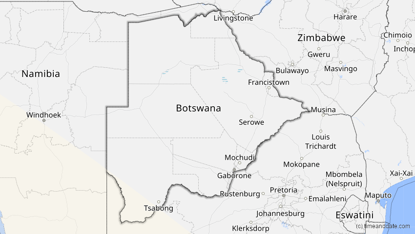 A map of Botswana, showing the path of the Dec 4, 2021 Total Solar Eclipse