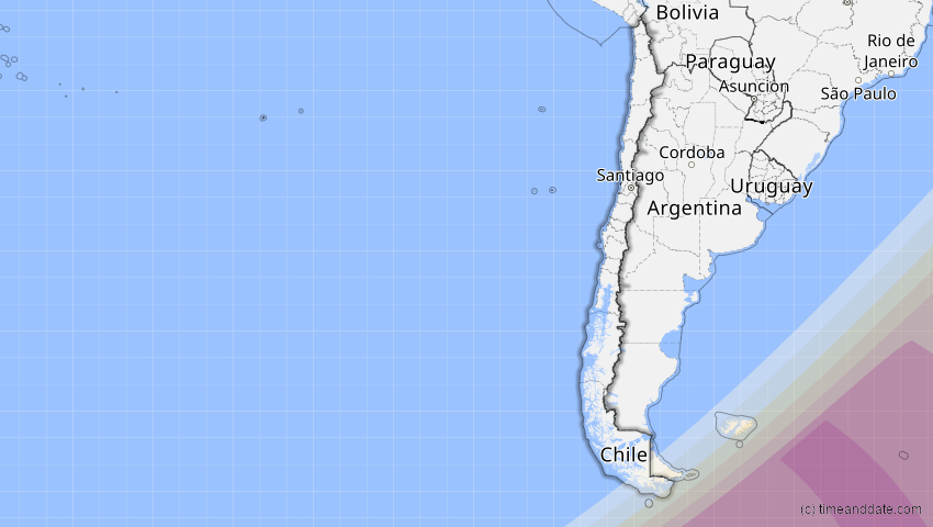 A map of Chile, showing the path of the 4. Dez 2021 Totale Sonnenfinsternis