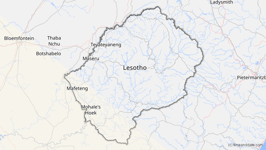 A map of Lesotho, showing the path of the 4. Dez 2021 Totale Sonnenfinsternis