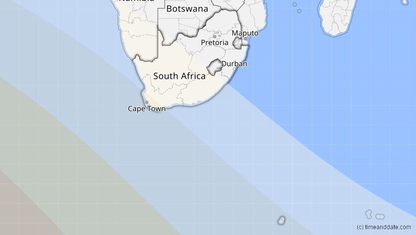 A map of Südafrika, showing the path of the 4. Dez 2021 Totale Sonnenfinsternis