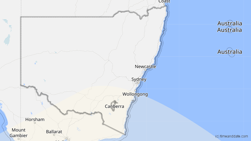 A map of New South Wales, Australien, showing the path of the 4. Dez 2021 Totale Sonnenfinsternis