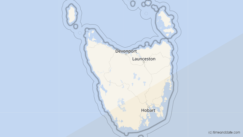 A map of Tasmanien, Australien, showing the path of the 4. Dez 2021 Totale Sonnenfinsternis