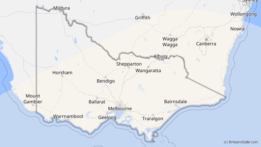 A map of Victoria, Australien, showing the path of the 4. Dez 2021 Totale Sonnenfinsternis