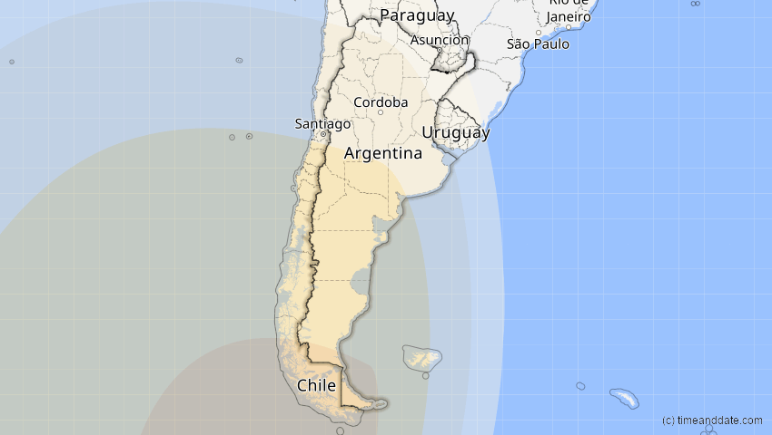 A map of Argentinien, showing the path of the 30. Apr 2022 Partielle Sonnenfinsternis