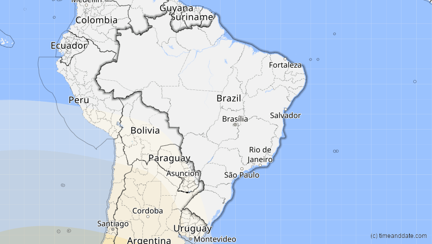 A map of Brasilien, showing the path of the 30. Apr 2022 Partielle Sonnenfinsternis