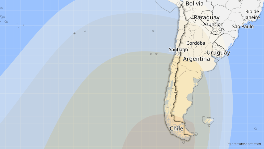 A map of Chile, showing the path of the Apr 30, 2022 Partial Solar Eclipse