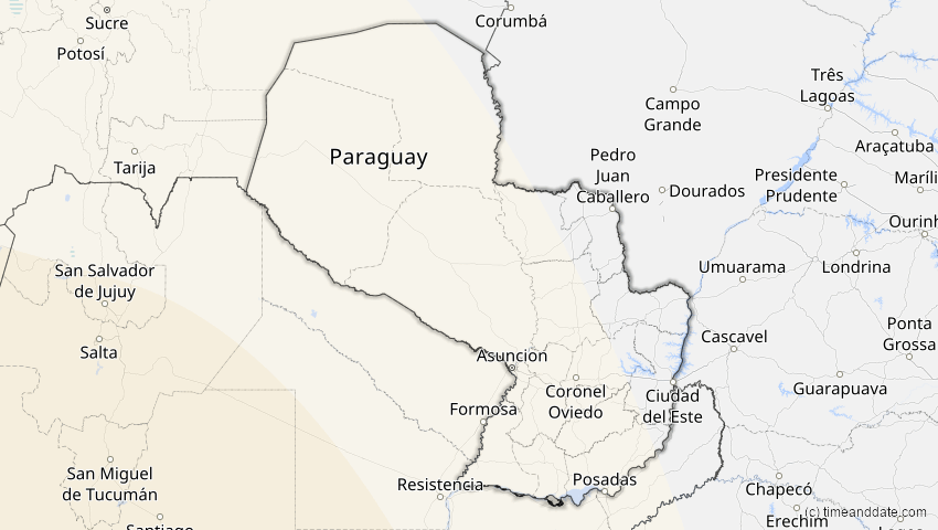 A map of Paraguay, showing the path of the Apr 30, 2022 Partial Solar Eclipse