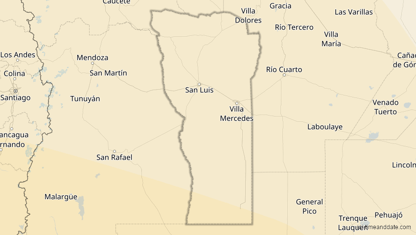 A map of San Luis, Argentinien, showing the path of the 30. Apr 2022 Partielle Sonnenfinsternis