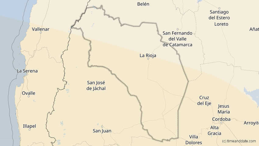 A map of Rioja, Argentinien, showing the path of the 30. Apr 2022 Partielle Sonnenfinsternis