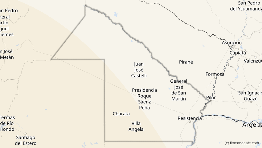 A map of Chaco, Argentina, showing the path of the Apr 30, 2022 Partial Solar Eclipse