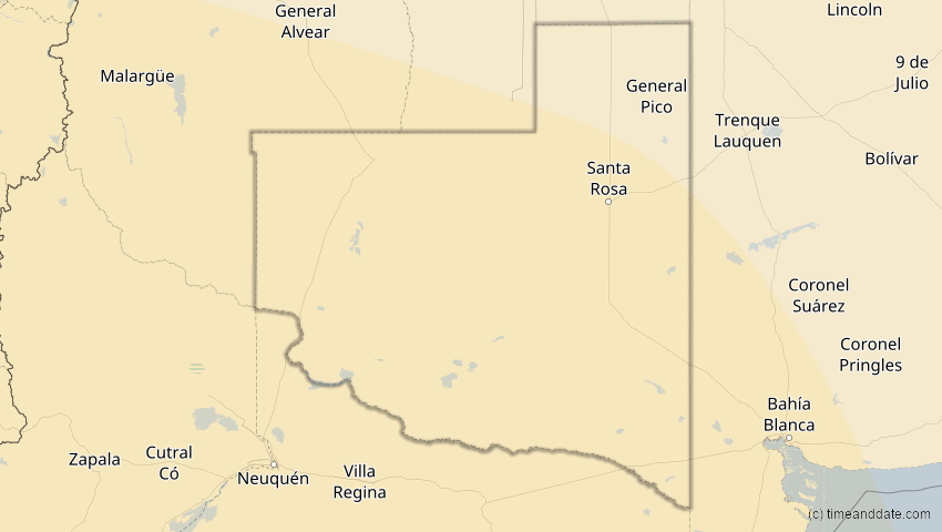 A map of La Pampa, Argentina, showing the path of the Apr 30, 2022 Partial Solar Eclipse
