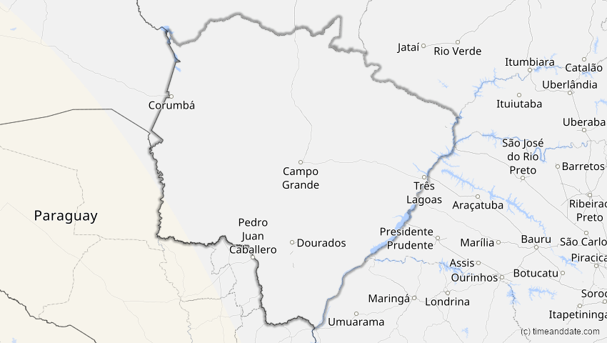 A map of Mato Grosso do Sul, Brasilien, showing the path of the 30. Apr 2022 Partielle Sonnenfinsternis