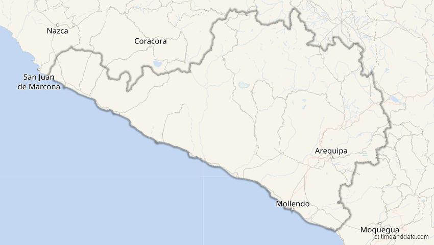 A map of Arequipa, Peru, showing the path of the 30. Apr 2022 Partielle Sonnenfinsternis