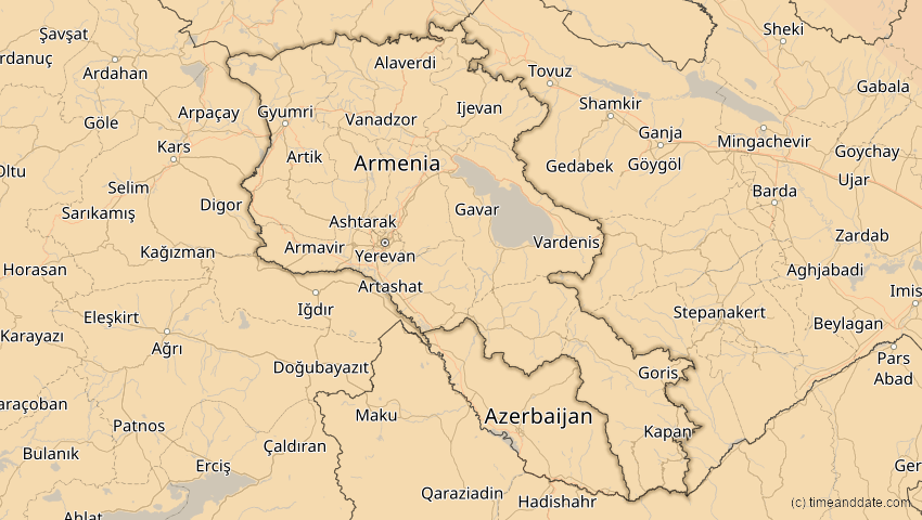 A map of Armenien, showing the path of the 25. Okt 2022 Partielle Sonnenfinsternis