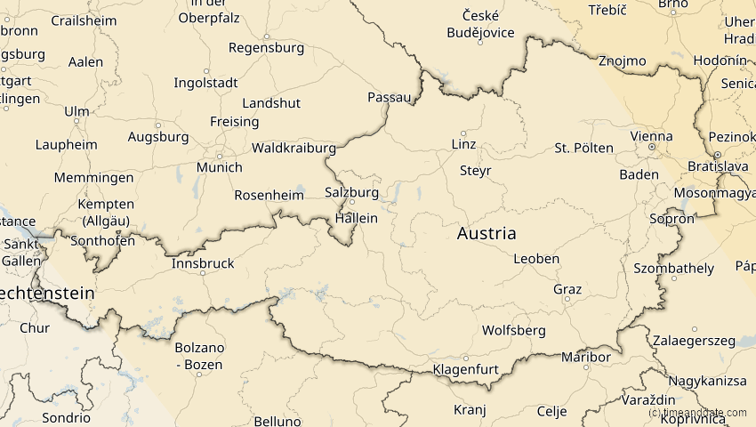 A map of Austria, showing the path of the Oct 25, 2022 Partial Solar Eclipse