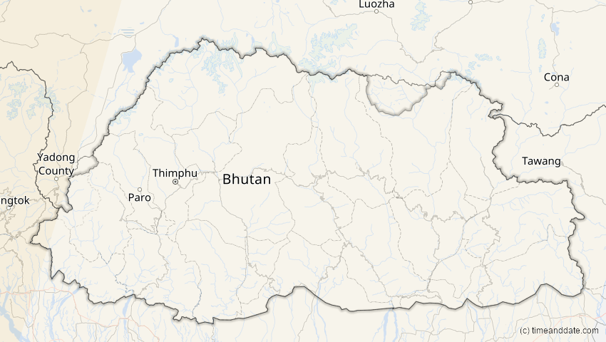 A map of Bhutan, showing the path of the 25. Okt 2022 Partielle Sonnenfinsternis