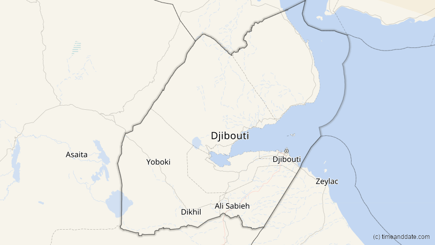 A map of Djibouti, showing the path of the Oct 25, 2022 Partial Solar Eclipse