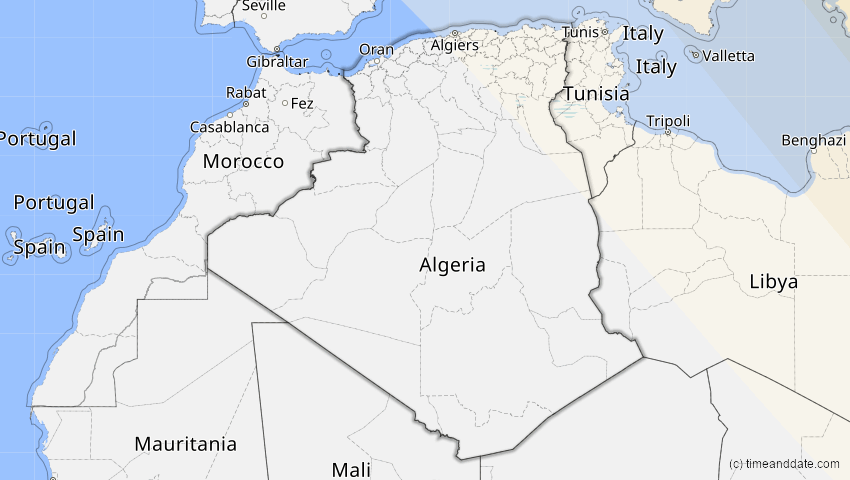 A map of Algeria, showing the path of the Oct 25, 2022 Partial Solar Eclipse