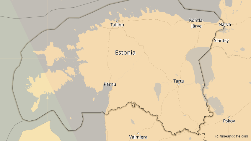 A map of Estonia, showing the path of the Oct 25, 2022 Partial Solar Eclipse