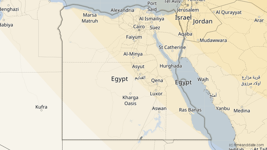 A map of Egypt, showing the path of the Oct 25, 2022 Partial Solar Eclipse