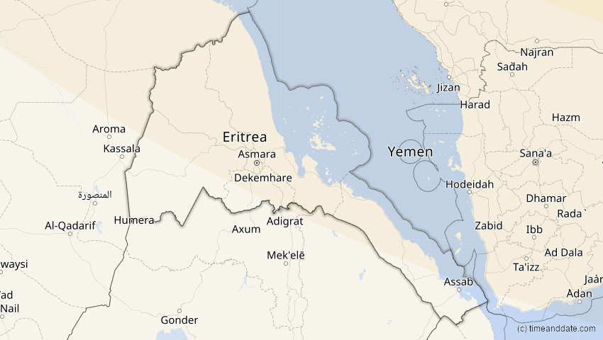 A map of Eritrea, showing the path of the 25. Okt 2022 Partielle Sonnenfinsternis