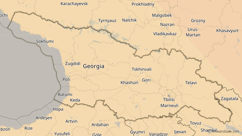 A map of Georgien, showing the path of the 25. Okt 2022 Partielle Sonnenfinsternis