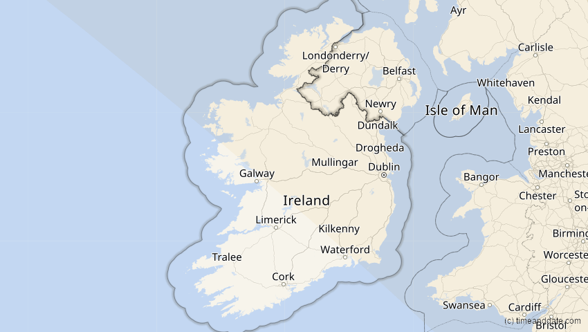 A map of Ireland, showing the path of the Oct 25, 2022 Partial Solar Eclipse