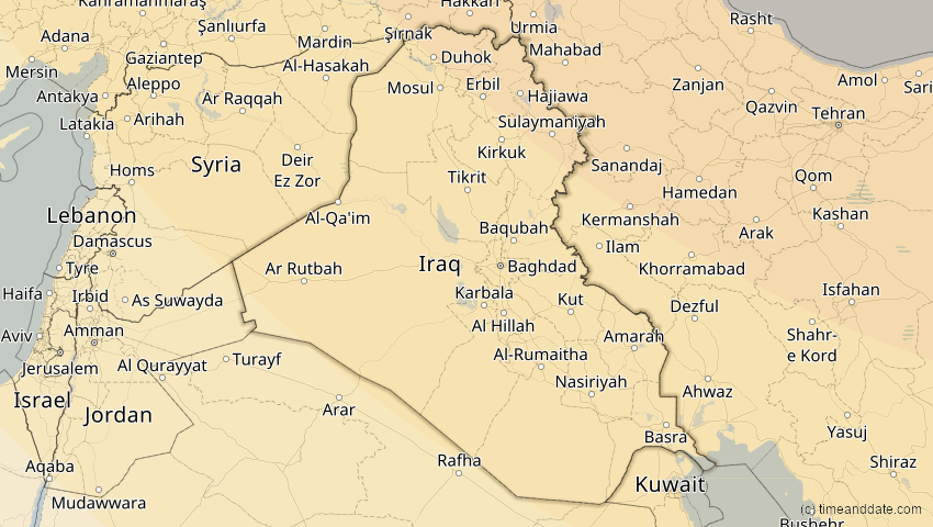 A map of Iraq, showing the path of the Oct 25, 2022 Partial Solar Eclipse