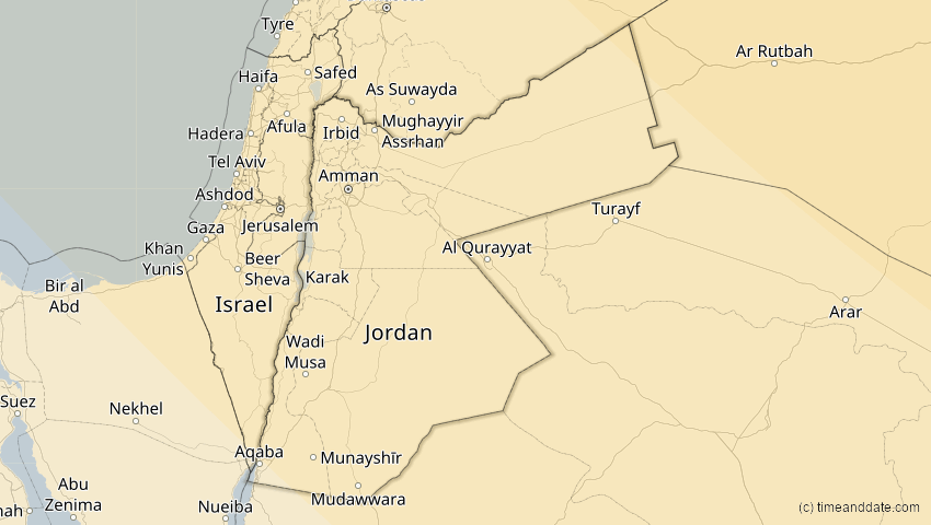 A map of Jordan, showing the path of the Oct 25, 2022 Partial Solar Eclipse