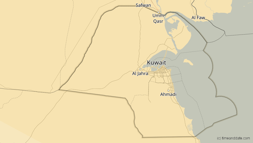 A map of Kuwait, showing the path of the 25. Okt 2022 Partielle Sonnenfinsternis
