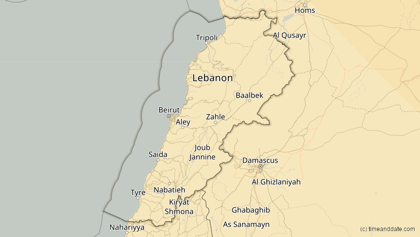 A map of Lebanon, showing the path of the Oct 25, 2022 Partial Solar Eclipse
