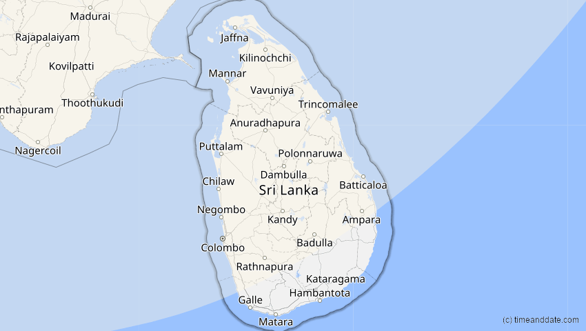 A map of Sri Lanka, showing the path of the Oct 25, 2022 Partial Solar Eclipse