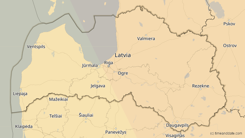 A map of Latvia, showing the path of the Oct 25, 2022 Partial Solar Eclipse