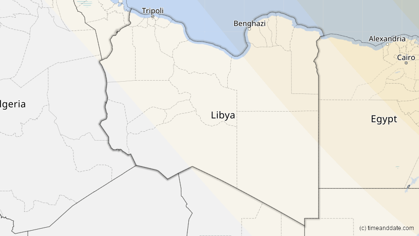 A map of Libya, showing the path of the Oct 25, 2022 Partial Solar Eclipse