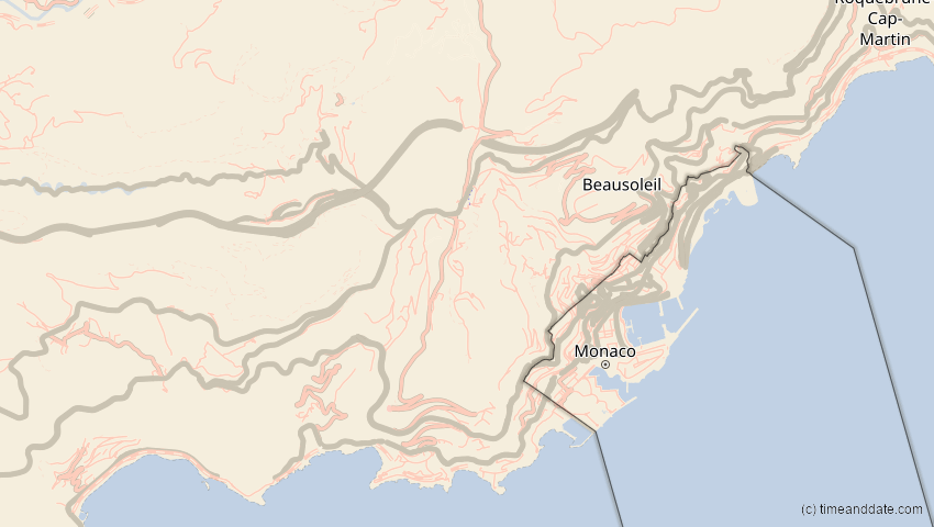 A map of Monaco, showing the path of the 25. Okt 2022 Partielle Sonnenfinsternis