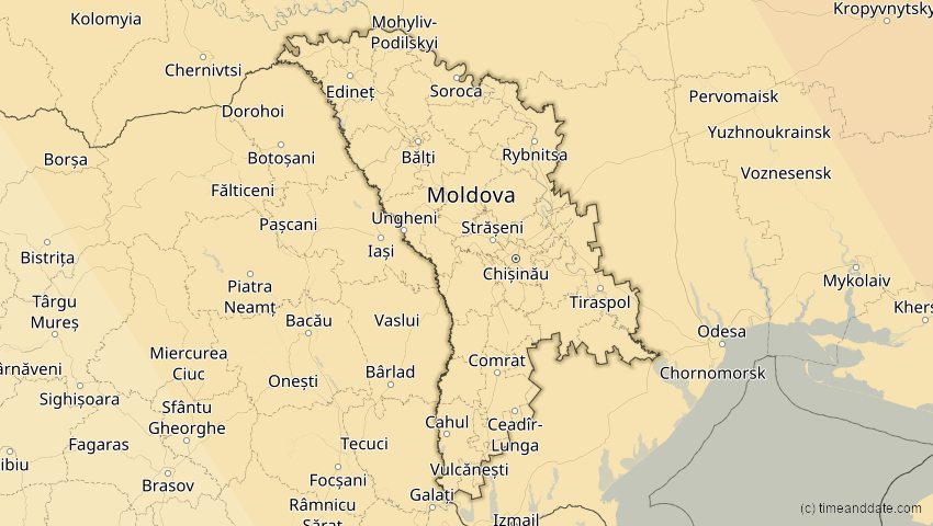 A map of Moldova, showing the path of the Oct 25, 2022 Partial Solar Eclipse