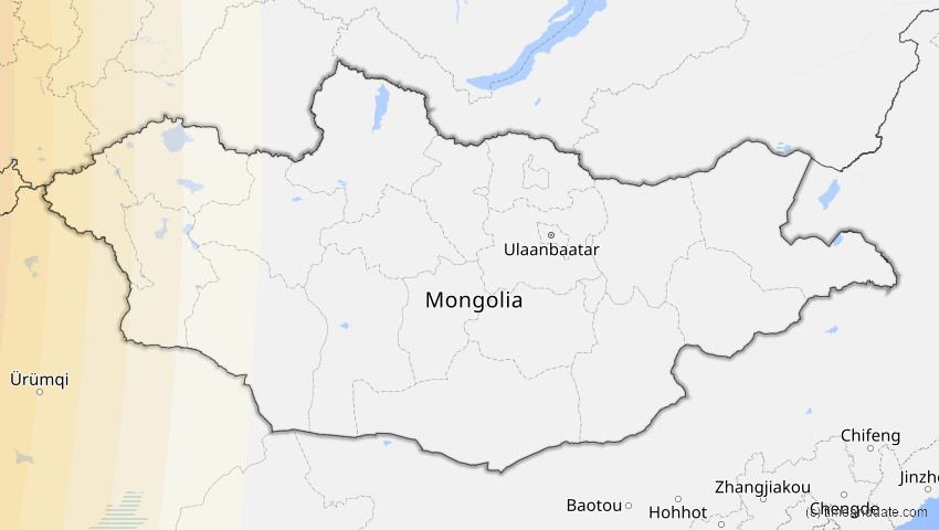 A map of Mongolia, showing the path of the Oct 25, 2022 Partial Solar Eclipse