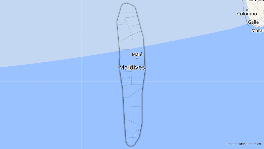 A map of Maldives, showing the path of the Oct 25, 2022 Partial Solar Eclipse