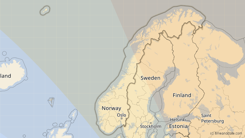 A map of Norway, showing the path of the Oct 25, 2022 Partial Solar Eclipse
