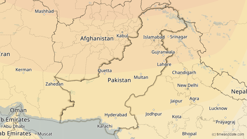 A map of Pakistan, showing the path of the 25. Okt 2022 Partielle Sonnenfinsternis